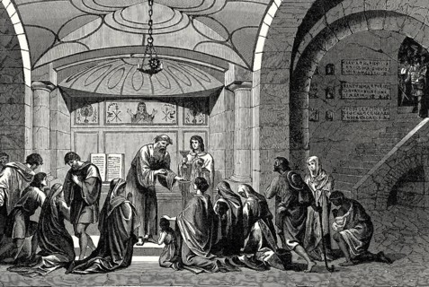 Persecution of Christians in the Roman Empire at the catacombs of Rome, 1st century AD