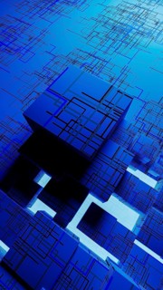 Vibrant abstract background showcases interconnected cubes, representing technology and data in a