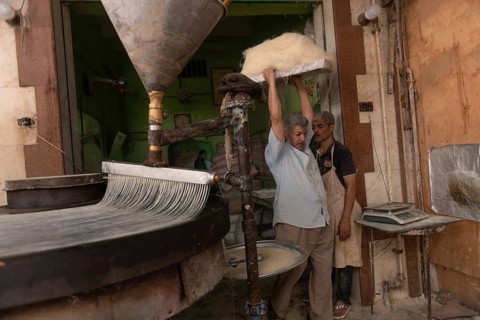 Rosetta, Egypt. June 27th 2024 Preparation of filo dough to make Egyptian Knafeh and Qatayef a