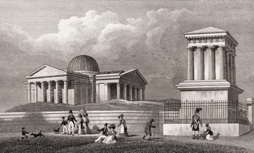 The New Observatory and Playfair's Monument, Calton Hill, Edinburgh, Scotland, 19th century, from