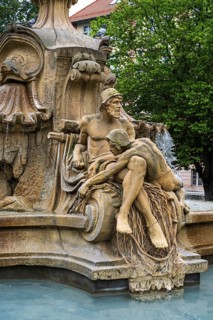 Sculpture details on the Ceres Fountain by sculptor Edmund Gomansky on Ignacy Daszynski Square in