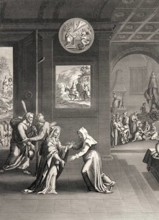 The Visitation, visit of Blessed Virgin Mary to St. Elizabeth, 1853, Steel engraving digitally