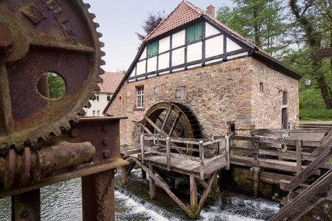 Oil mill, 18th century, Schloss Brake castle, Lemgo, North Rhine-Westphalia, Germany