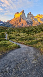 Los Cuernos, the horns, in the evening light, Torres del Paine National Park, Andes, Chile