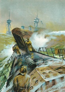 A torpedo boat, c. 1900, painting by Willy Stoewer, Torpedoboot, ca. 1900, Gemälde von Willy Stöwer