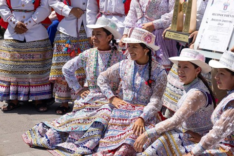 Arequipa, Peru, 2 February, 2026: Native indigenous people of Peru in National costumes perform