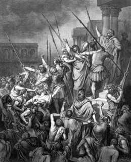 Paul threatened by the Jews in Jerusalem, story of the Apostles chapter 21, verse 27, traitors,