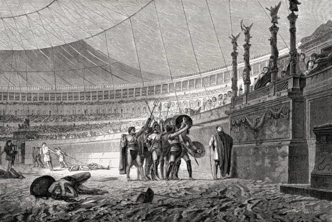 Gladiatorial Fights at the Colosseum, ancient Amphitheatre, Rome, Italy