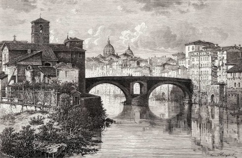 The Basilica of St. Bartholomew, Tiber Island, Rome, Italy, 19th Century