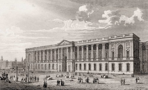 The Louvre Museum, Paris, antique steel engraved print, 1831