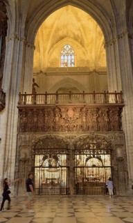 Interior cathedral view with impressive high vaults and ornate details, Seville, Andalusia, Spain