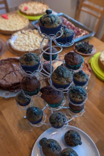 Blueberry muffins on a cake buffet, Lower Saxony, Germany