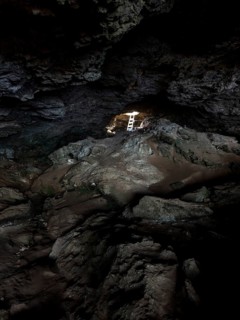 La Cova Foradada cave at the Far de Cap de Barbaria lighthouse on the southern tip of Formentera,