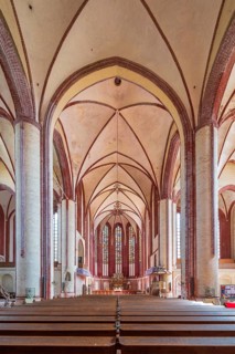 Interior of the Gothic Church of the Miraculous Blood, pilgrimage church, Brick Gothic, Bad