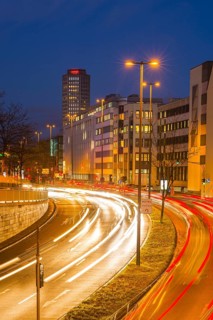 Turiner Strasse, behind it the Ringturm, Cologne, North Rhine-Westphalia, Germany