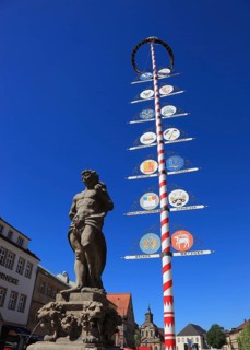 In the city centre of Bayreuth, Hercules Fountain and Guild Tree, Bayreuth, Upper Franconia,