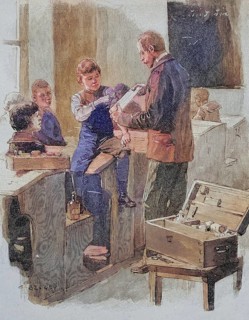 Introduction of the emergency first aid kit in schools, 1885, Germany, Historic, digitally restored
