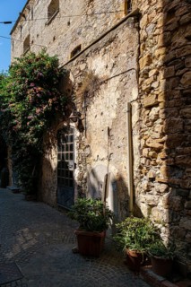 Rear view of the castle and town museum in the medieval old town centre of Cervo, province of