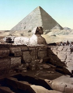 Cairo, Temple of the Sphinx, Egypt, Historical, digitally restored reproduction from a 19th century
