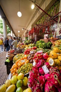 Fruit and vegetables, Mercado dos Lavradores market hall, interior view, Funchal, Madeira, Portugal