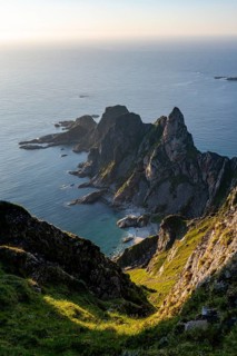 Picturesque coastal landscape, view from the summit of Måtind or Måtinden, dramatic rocky coast and