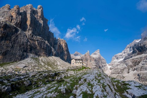 Alpine Club Hut, Refugio Francis Fox Tuckett, mountain peaks of the Brenta Mountains,