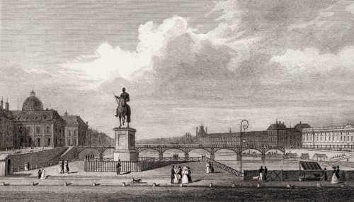 Pont Neuf, Paris, antique steel engraved print, 1831