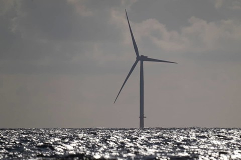 Wind turbine, offshore wind farm, Søndervig Strand, North Sea, Denmark