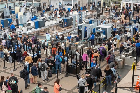 Denver, Colorado - TSA security screening at Denver International Airport