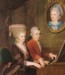 Wolfgang Amadeus Mozart with his sister Maria Anna Nannerl, c. 1780, digitally edited after a
