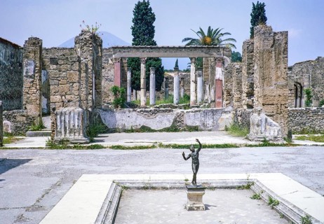 Roman ruins Archaeological Park of Pompeii, Naples, Italy, Europe 1967 - statue of the Dancing Faun