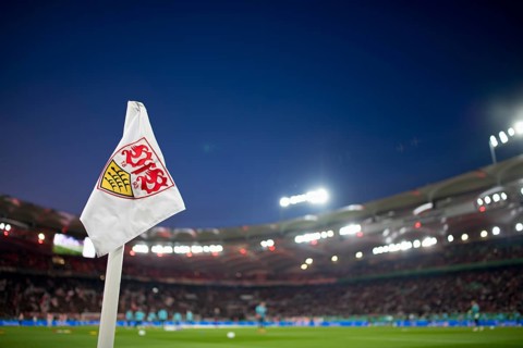 Corner flag, logo, VfB Stuttgart, blue hour, sky, blue, semi-final, DFB Cup, MHPArena, MHP Arena