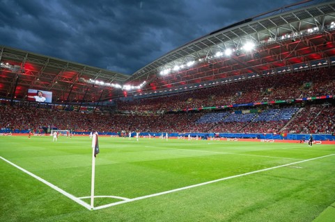 LEIPZIG, GERMANY - JUNE 18, 2024: Euro 2024 Groupe F match Portugal vs Czechia 2:1. Aerial view at