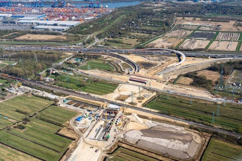 Motorway construction site A26, motorway junction, Süderelbe, road construction, motorway, A7, A26,