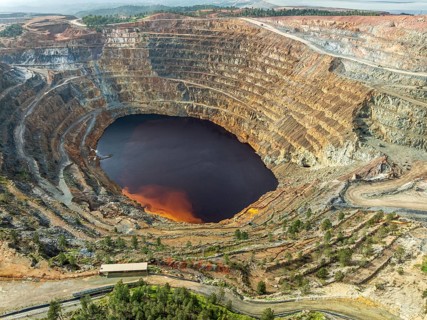 Aerial view of Corta Atalaya open pit mine, copper mine, Rio Tinto, Minas de Rio Tinto, Andalusia,