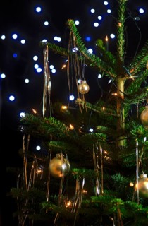 Christmas tree, decorated with tinsel and Christmas baubles, December, Advent, Germany