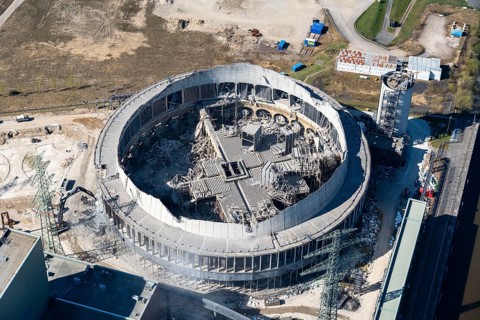 Aerial view, power station, Moorburg, cooling tower, demolition, coal-fired power station,