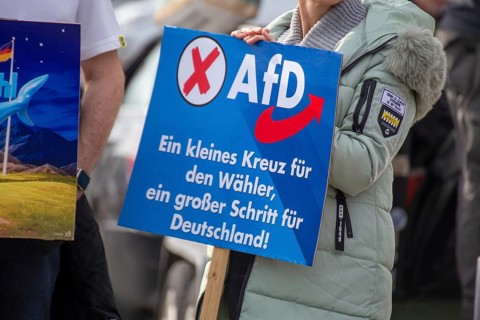 Aschaffenburg: Demo against left-wing agitation and violence***Sign advertising the AfD