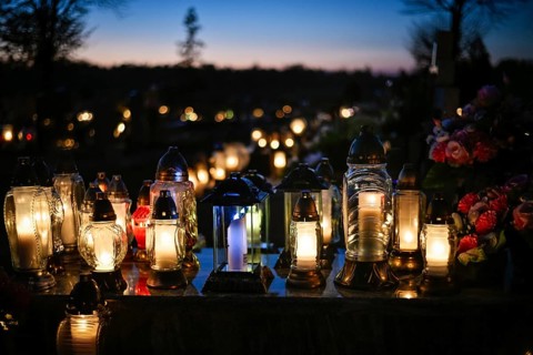 Lights on the grave on All Souls' Day