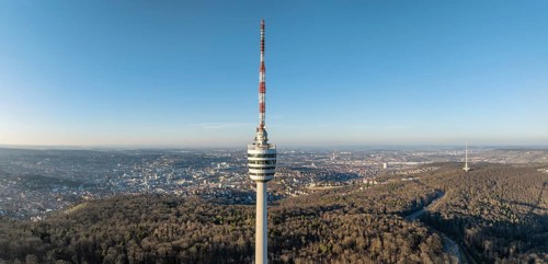 Aerial view, panorama from the 216.6 metre high Stuttgart television tower, observation tower,