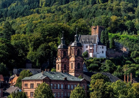 View of Miltenberg, with the parish church of St James and the castle, Lower Franconia, Bavaria,
