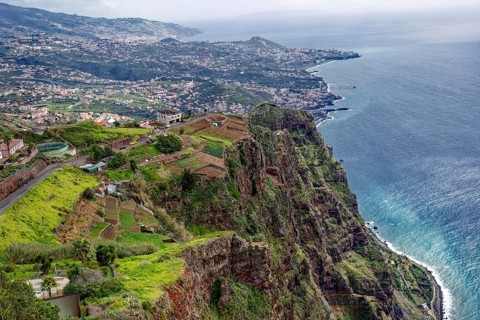 Coastal landscape with cliffs at the highest cape in Europe, tourist attraction, view from the Cabo