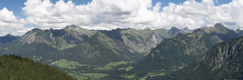 Mountain panorama from Söllereck to Nebelhorn, 2224m, Schattenberg, 1845m, Schneck, 2268m,