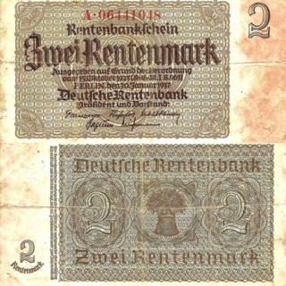 Rentenbank note, banknote, banknote, 2 Rentenmark, 1937, Germany, reproduction of a historical