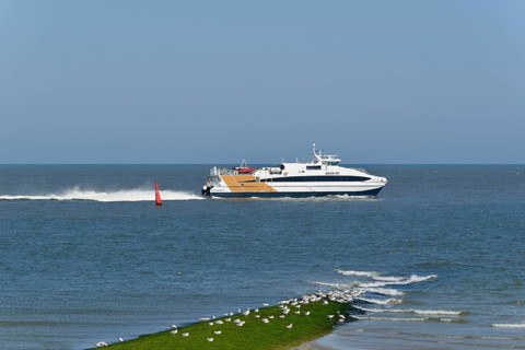 Catamaran ferry, Adler Jet, travelling to the island of Heligoland, North Sea, Norderney, East