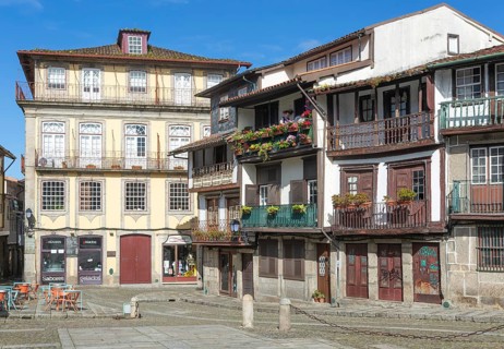 Historic buildings in Praça de São Tiago, city of Guimaraes, northern Portugal