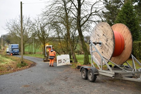 Laying fibre optic cable for fast Internet, Schleswig-Holstein, Germany