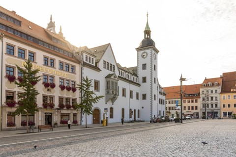 Ratsapotheke and town hall on the Obermarkt in Freiberg, Saxony, Germany
