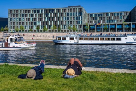 Architecture and landscape on the banks of the Spree in Berlin Mitte, Germany