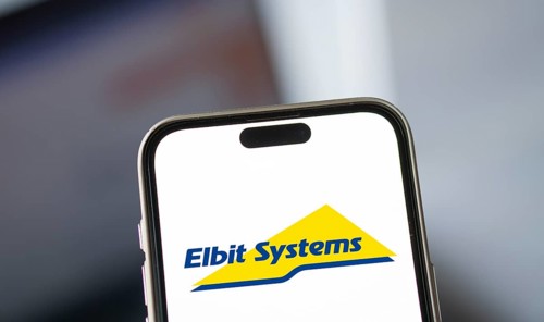 Elbit systems logo is displayed on smartphone. Elbit Systems Ltd is an Israel based international